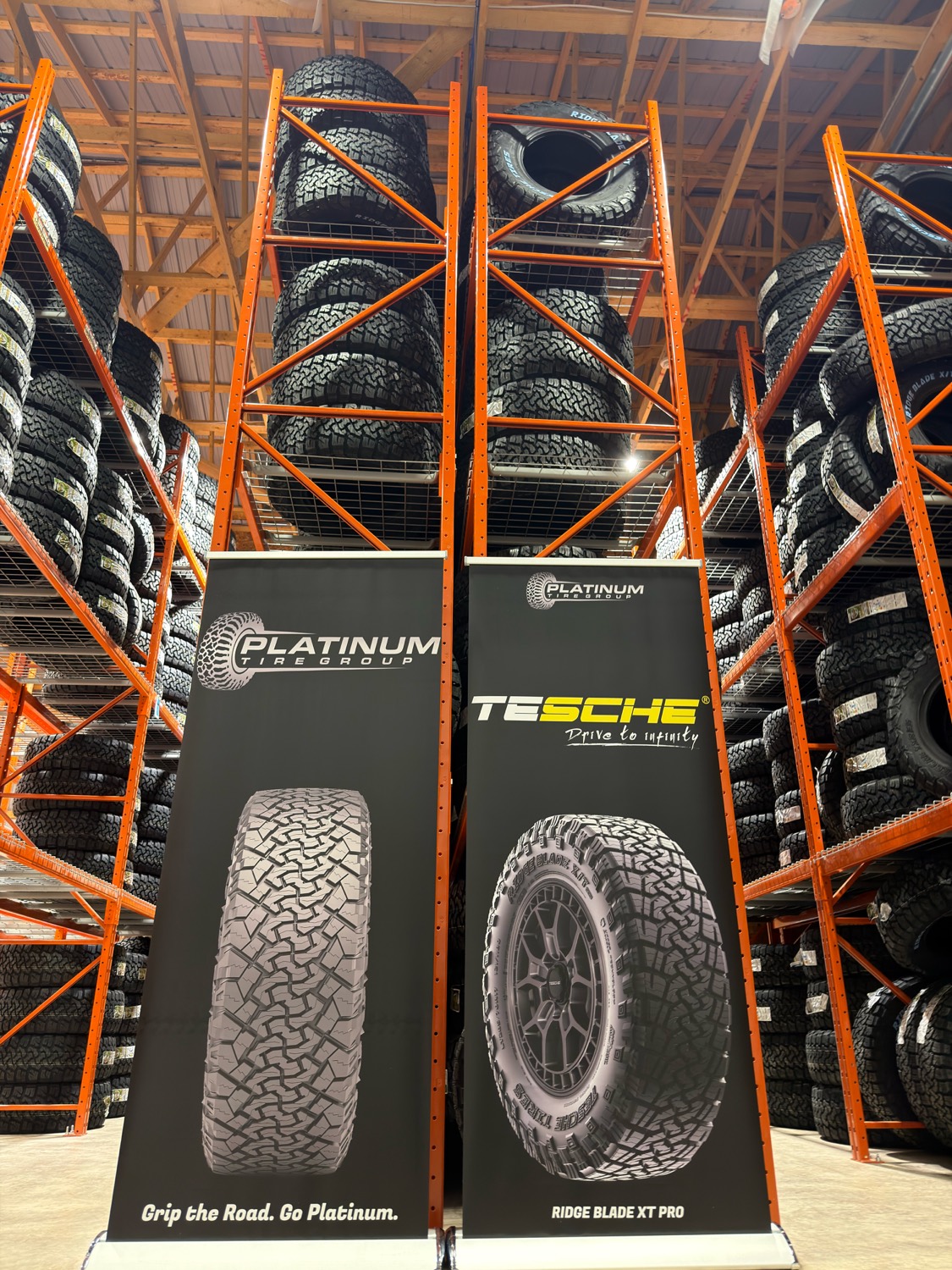 Platinum Tire Group and Tesche brand banners
